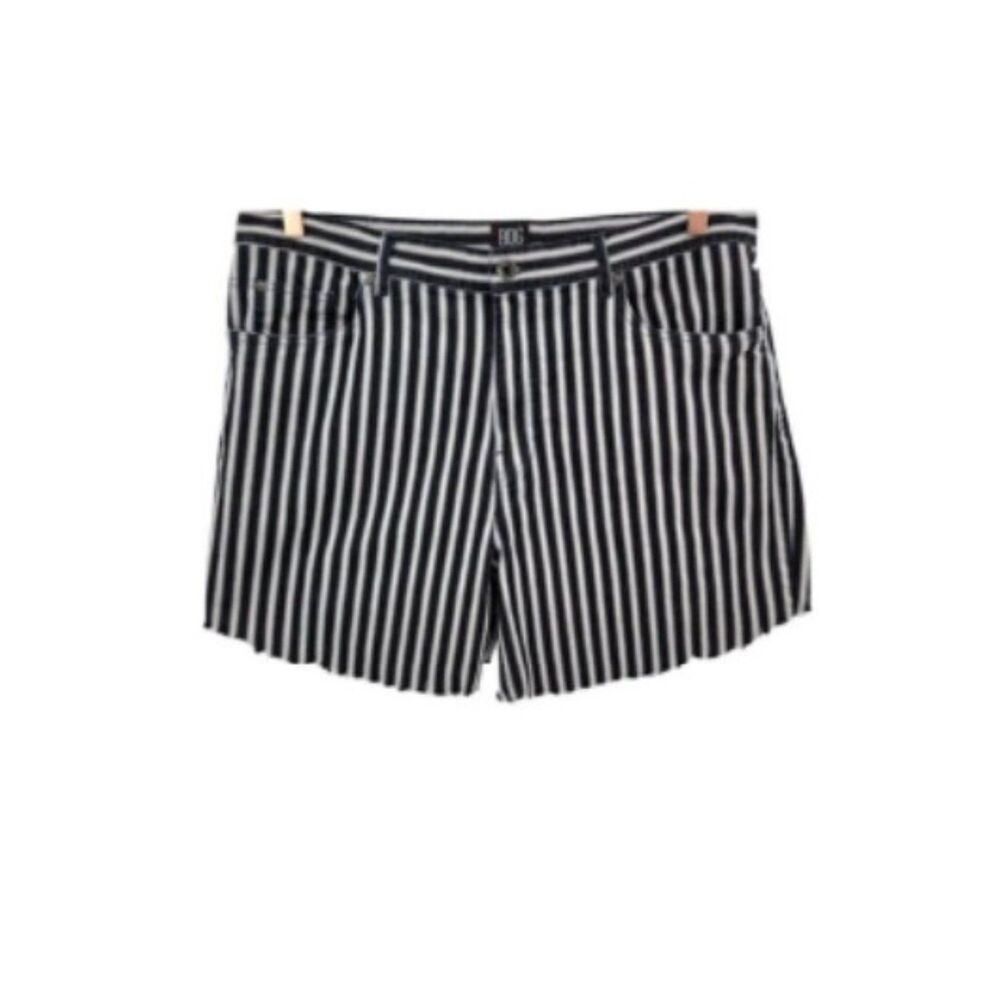 Bdg Black White Railroad Stripe Cut Off Jean Shorts 36